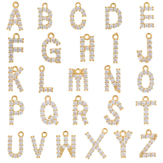 1подвески из латуни с микропаве из прозрачных кубических цирконий, без никеля , алфавит, настоящие 18k позолоченные подвески