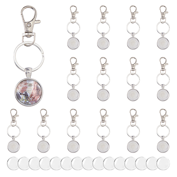 30 брелок из сплава, с поворотными карабинами из сплава, железными кольцами и стеклянными кабошонами