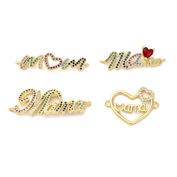 День матери латунные микро-паве кубические цирконии подвески-соединители слов, долговечный, без кадмия и без свинца, стойки покрытие, реальный 18 k позолоченный
