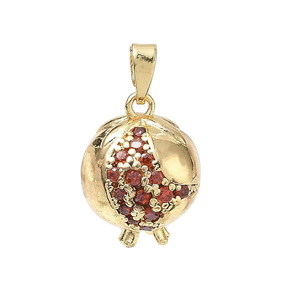 Brass Rhinestone Pendants, Pomegranate Charms, Golden