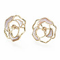 Brass Stud Earring Findings, for Half Drilled Beads, with Freshwater Shell, Nickel Free, Leaf