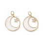 Rack Plating Brass Micro Pave Clear Cubic Zirconia Pendants, with Jump Ring, Long-Lasting Plated, Flat Round with Star & Moon