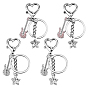 4 шт. 2 брелок-подвеска в виде гитары из цветного сплава со стразами и акриловой звездой, с железным кольцом для ключей и застежками в форме сердца