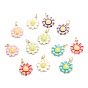 Brass Enamel Pendants, Cadmium Free & Lead Free, Real 18K Gold Plated, Long-Lasting Plated, Flower