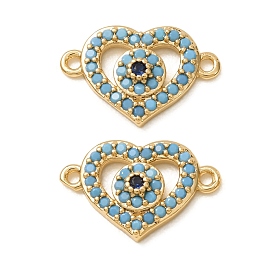 Synthetic Turquoise & Cubic Zirconia Connector Charms, with Brass Findings, Heart