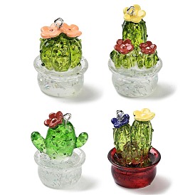 Transparent Resin Plant Pendants, Potted Cactus Charms with Platinum Tone Iron Loops