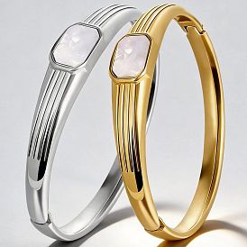 304 Stainless Steel Acrylic Rectangle Hinged Cuff Bangles for Women, White