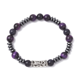 Женские эластичные браслеты из синтетического синего авантюрина, натурального тигрового глаза и немагнитного синтетического гематита, с бусинками из тибетского сплава