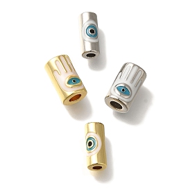 Rack Plating Brass Enamel Beads, Long-Lasting Plated, Column with Evil Eye