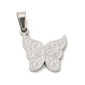 304 Stainless Steel Pendants, Textured and Laser Cut, Butterfly Charm