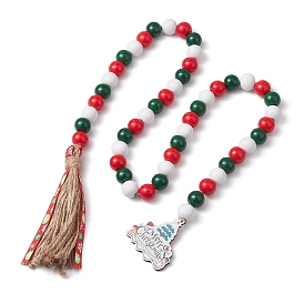 Wooden Beads Hanging Ornaments, Christmas Tree Charms and Jute Cord Tassel for Christmas Party Decoration