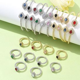 Teardrop Brass Micro Pave Cubic Zirconia Cuff Bangles & Rings Sets for Women, Rack Plating