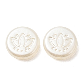 ABS Plastic Imitation Pearl Beads, Flat Round with Lotus