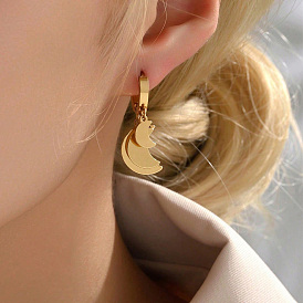 Boucles d'oreilles pendantes créoles en acier inoxydable pour femmes, lune