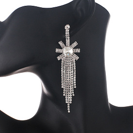 Fashionable Creative Full Diamond Earrings Women's Earrings E684 - Diamond Snowflake Tassel Ear Jewelry