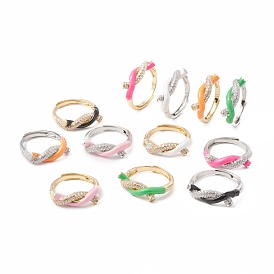 Corss Knot Enamel Adjustable Ring with Clear Cubic Zirconia, Rack Plating Brass Jewelry for Women, Lead Free & Cadmium Free
