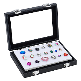 Витрины для ювелирных изделий из черной искусственной кожи, со стеклянным окном и губкой внутри, для упаковки ювелирных изделий