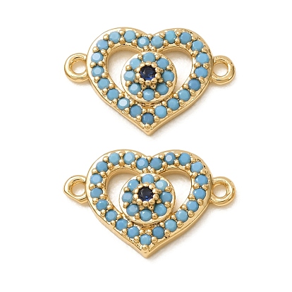 Synthetic Turquoise & Cubic Zirconia Connector Charms, with Brass Findings, Heart