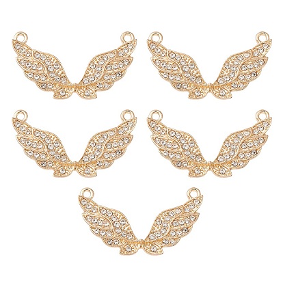 Alloy Pendants, with Crystal Rhinestone, Wing Charms