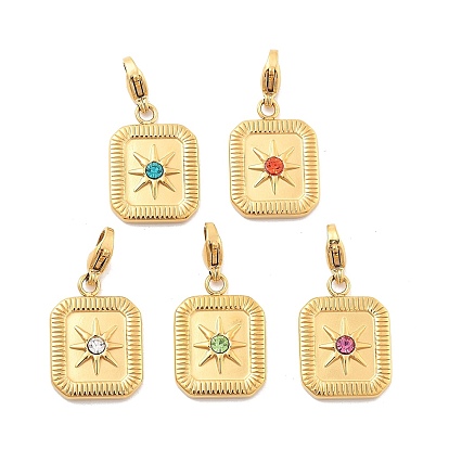 Прямоугольник со звездой 304 подвесные украшения из нержавеющей стали со стразами, украшения с застежкой в виде клешни лобстера, ионное покрытие (ip), реальный 14 k позолоченный