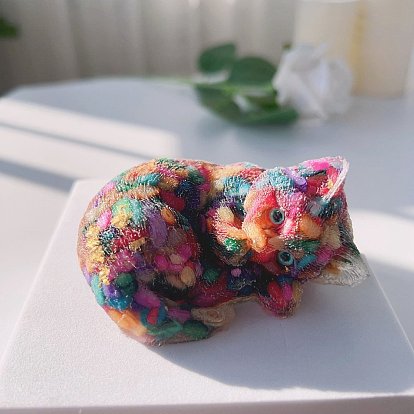 Resin Cat Display Decoration, with Shell Chips inside Statues for Home Office Decorations