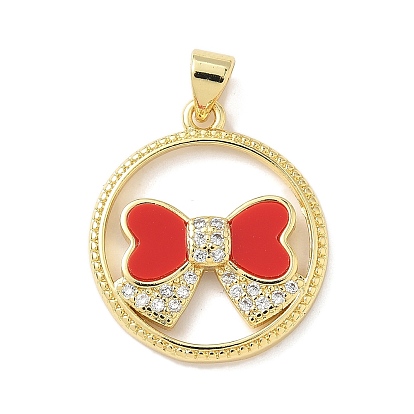 Латунные микропроволочные кубические циркониевые подвески из эмали, кольцо с бантом, без свинца и без кадмия, долговечный, стойки покрытие