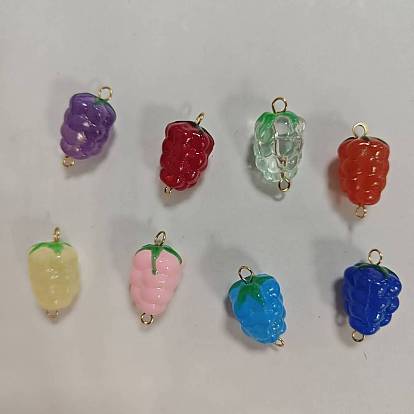 8Pcs 8 Styles Handmade Lampwork Grapes Connector Charms, with Golden Tone 304 Stainless Steel Double Loops
