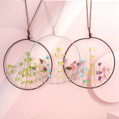 Décorations pendentif en copeaux de pierres précieuses naturelles, avec du fil de cuivre, pour les décorations suspendues de la chambre à coucher