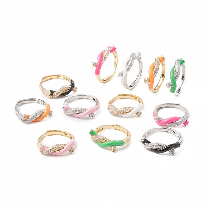 Corss Knot Enamel Adjustable Ring with Clear Cubic Zirconia, Rack Plating Brass Jewelry for Women, Lead Free & Cadmium Free