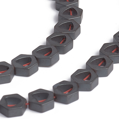 Non-magnetic Synthetic Hematite Beads Strands, Frosted, Hexagon with Heart
