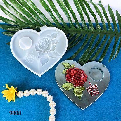 Valentine's Day Heart with Rose DIY Silicone Molds, Scented Candle Making Molds, Aromatherapy Candle Mold