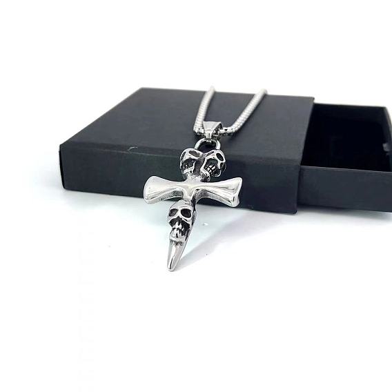 Ожерелья из нержавеющей стали с подвеской в виде черепа и креста для мужчин
