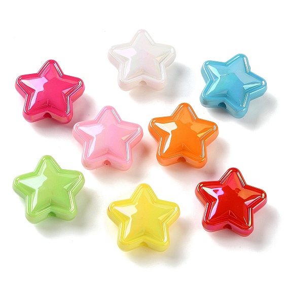 UV Plating Opaque Acrylic Beads, Iridescent, Star