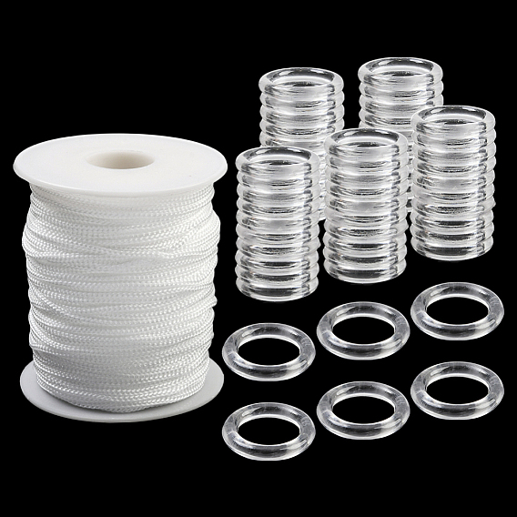 50м нейлоновые шнуры, круглые, для самостоятельного изготовления шнура для штор, с 100шт. фурнитурой для колец с помпонами и 1шт. пустыми катушками