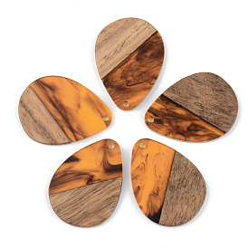 Resin & Walnut Wood Pendants, Teardrop, Orange