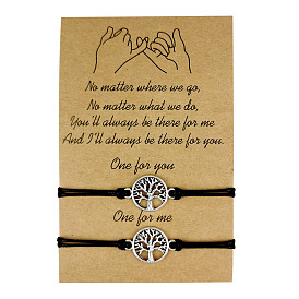 Minimalist Alloy Hollow Life Tree Bracelet Handmade Braided Rope Card Set