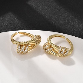 Латунные кольца-манжеты с микропаве и прозрачным цирконием для женщин, долговечный, без свинца и без кадмия