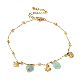 Summer Beach Nuggets Natural Amazonite & Ion Plating(IP) 304 Stainless Steel Charm Anklets for Women, Golden