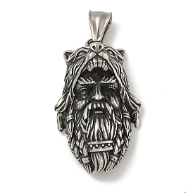 316 Surgical Stainless Steel Pendants, Viking Odin Wolf Head Charm