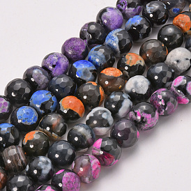Chapelets de perles en agate veines de dragon naturelles , teint, facette, ronde