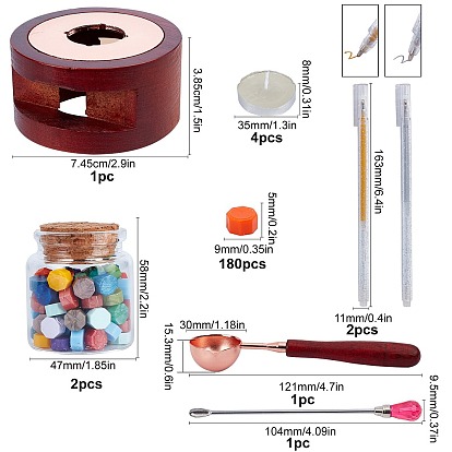 CRASPIRE DIY Stamp Making Kits, Including Glass Jar Glass Bottle for Bead Containers, Sealing Wax Particles, Wood Wax Furnace, Iron Pigment Stirring Rod Spoon, Plastic Glisten Gel Pen