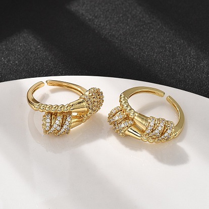 Латунные кольца-манжеты с микропаве и прозрачным цирконием для женщин, долговечный, без свинца и без кадмия