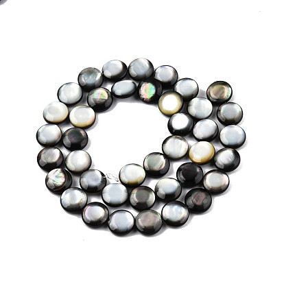 Natural Black Lip Shell Beads Strands, Double-Faced, Flat Round