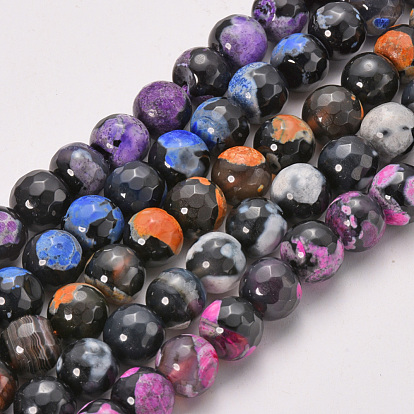 Chapelets de perles en agate veines de dragon naturelles , teint, facette, ronde