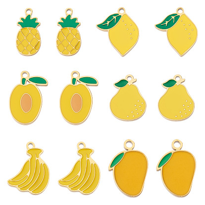 12 шт 6 стили 304 подвески из нержавеющей стали, с эмалью, ионное покрытие (ip), фрукты