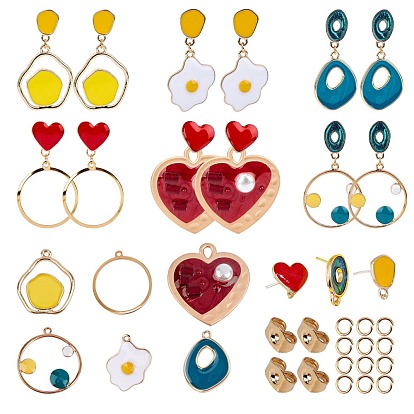 Kits de fabricación de pendientes diy sunnyclue, con los colgantes de la aleación del esmalte, 304 colgantes y tuercas de acero inoxidable y anillos de salto abiertos, forma mixta