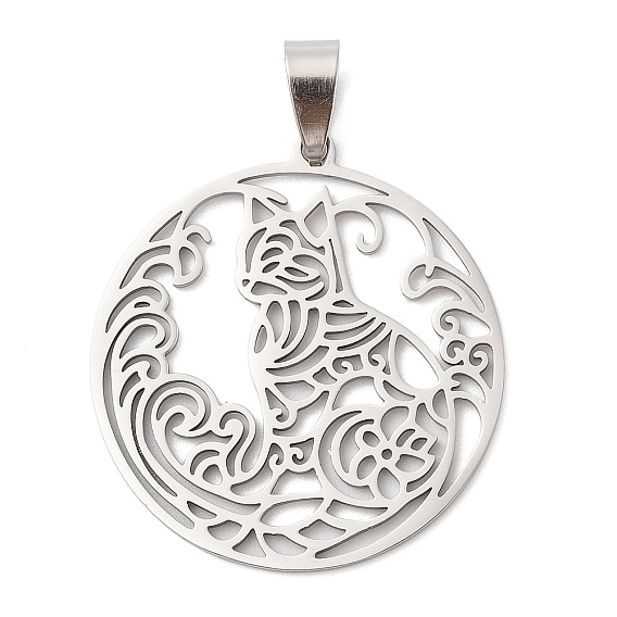 201 подвески из нержавеющей стали, плоский круглый с кошачьим шармом, лазерная резка