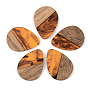 Resin & Walnut Wood Pendants, Teardrop, Orange