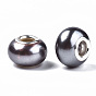 Imitation Pearl Style Resin European Beads, Large Hole Rondelle Beads, with Silver Tone Brass Double Cores