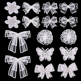 16 шт. 8 стили полиэстеровое кружево вышивка нитками приклеивание/пришивание заплаток, аппликации из ткани, белые, бантом